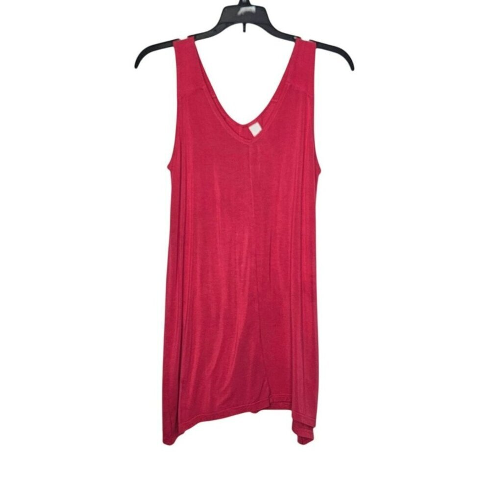 Yala Womens Pink Sleeveless Tunic Top‎ Double V-Neck Soft S Bamboo Spandex Drape